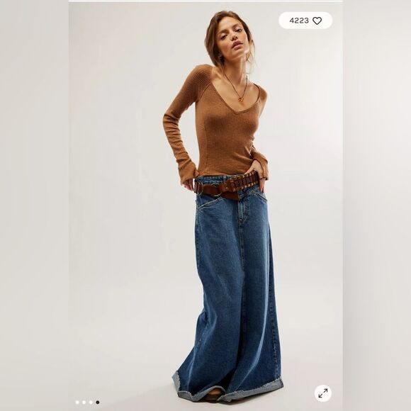 Free People We The Free Passing Thru Layering Tee, Brown, Size S - Picture 3 of 9